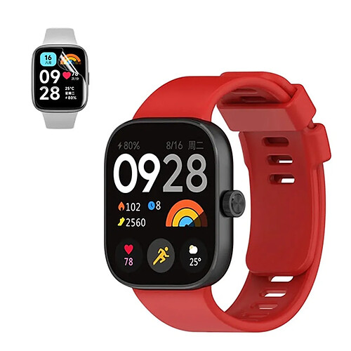 NIS Kit Bracelet Topsilicone + Film Gel Compatible avec Xiaomi Redmi Watch 4 - Rouge