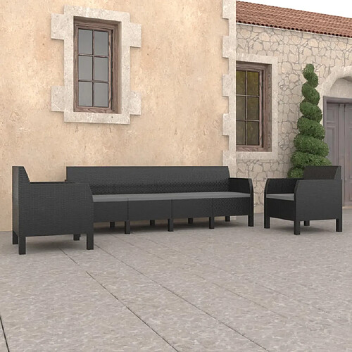 vidaXL Salon de jardin 3 pcs avec coussins PP Rotin Anthracite