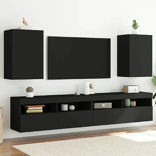 vidaXL Meubles TV muraux 2 pcs noir 40,5x30x60 cm bois d'ingénierie