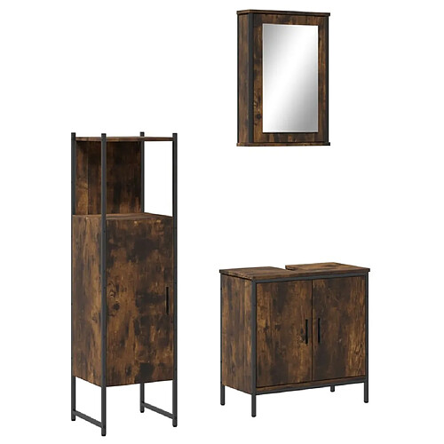 Maison Chic Armoire de Bain | Ensemble de 3 meubles salle de bain Chêne fumé -GKD22532