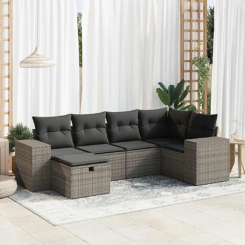 vidaXL Salon de jardin 6 pcs avec coussins gris résine tressée