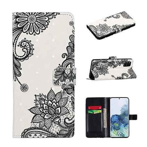 Etui en PU impression de motif de décoration spot lumineux avec support fleur en dentelle pour votre Samsung Galaxy A51 SM-A515