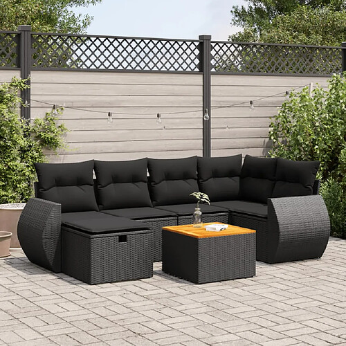 vidaXL Salon de jardin 7 pcs avec coussins noir résine tressée