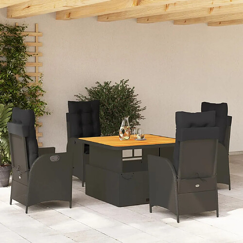 vidaXL Ensemble à manger de jardin coussins 5pcs Noir Résine tressée