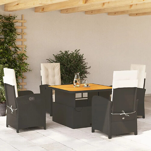 vidaXL Ensemble à manger de jardin coussins 5pcs Noir Résine tressée