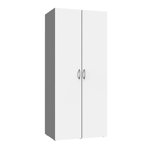 Pegane Armoire de rangement avec 2 portes en bois mélamine coloris blanc - longueur 80 x hauteur 185 x profondeur 54 cm