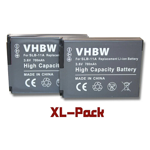 vhbw set 2 batteries 700mAh appareil photo Samsung Digimax WB100, WB600, WB650, WB690, WB700, WB1000, WB2000, WB5000, WB5500 remplace Samsung SLB-11a