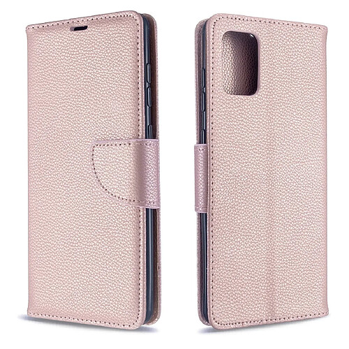 Wewoo Housse Coque Pour Galaxy A71 Litchi Texture Pure Color Horizontal Flip en cuir PU avec support et fentes cartes et portefeuille et lanière or rose