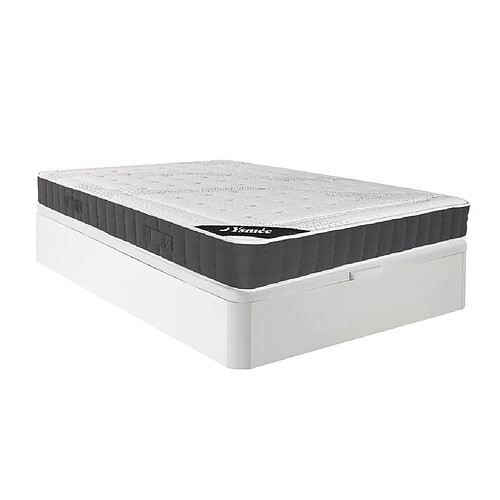 Vente-Unique Ensemble 140 x 190 cm sommier coffre blanc + matelas ressorts ensachés accueil mémoire de forme ép.27cm - ATLANTIDE de YSMÉE