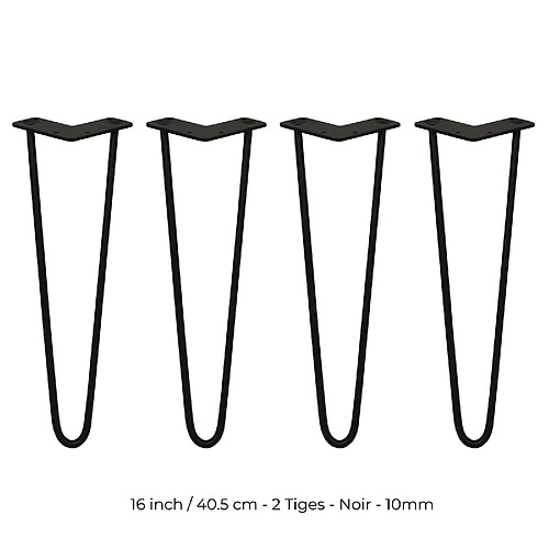 Monstershop 4 Pieds de Table en Épingle à Cheveux - 40,6cm - 2 Tiges - 10mm – Fini Noir