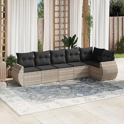 vidaXL Salon de jardin 6 pcs avec coussins gris clair résine tressée