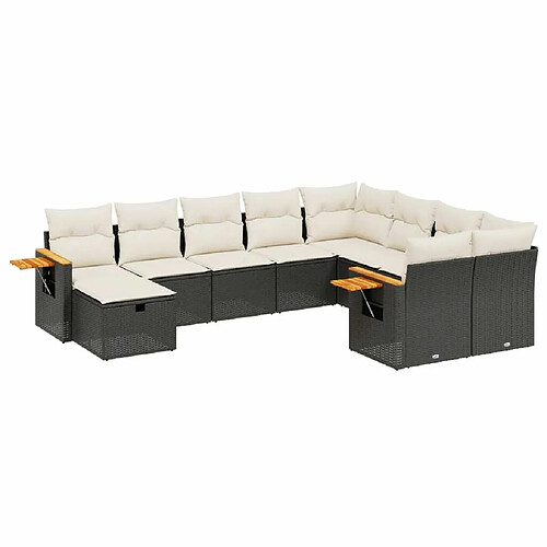 Maison Chic Salon de jardin 10 pcs avec coussins, Ensemble Tables et chaises d'extérieur noir résine tressée -GKD892352