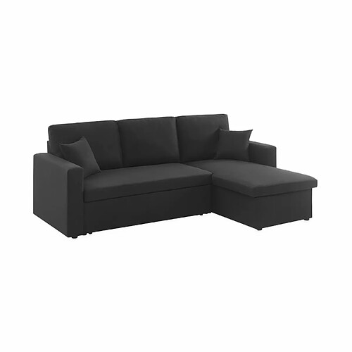 Canapé d'angle convertible en tissu noir avec coffre de rangement | sweeek