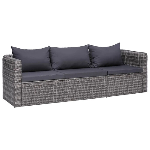 vidaXL Meuble de jardin 3 pcs avec coussins Gris Résine tressée