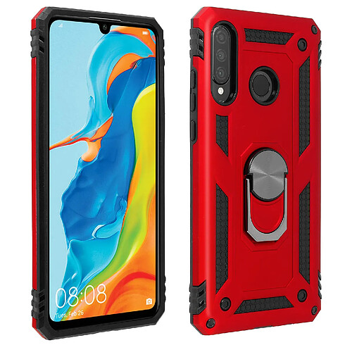 Avizar Coque Huawei P30 Lite Bi matières Bague Support Vidéo rouge