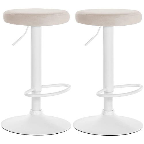 Decoshop26 Lot de 2 tabourets de bar avec assise en tissu velours crème et cadre métal blanc TDB10698