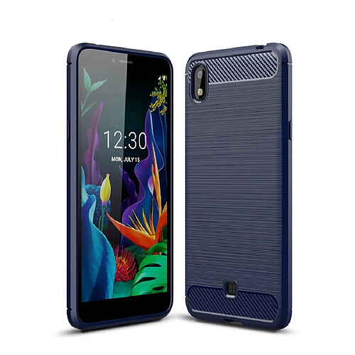 Wewoo Coque Souple Pour LG K20 ?2019 TPU TPU en fibre de carbone texture brossé bleu marine