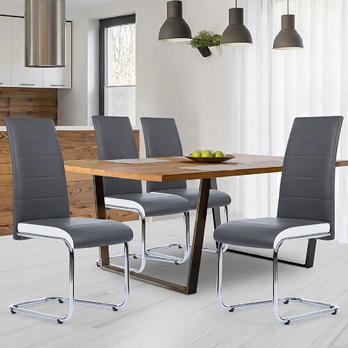 Idmarket Lot de 4 chaises MIA grises liseré blanc pour salle à manger