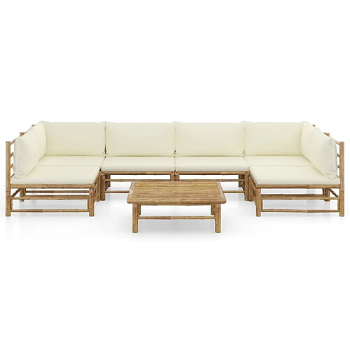 Maison Chic Salon de jardin 7 pcs + coussins - Mobilier/Meubles de jardin - Table et chaises d'extérieur blanc crème Bambou -MN28541