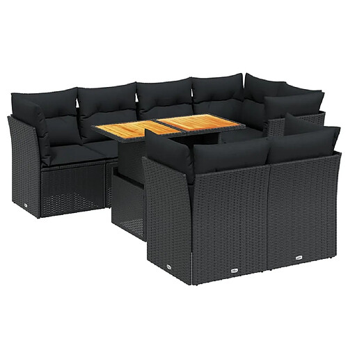 Maison Chic Ensemble Tables et chaises d'extérieur 8 pcs avec coussins,Salon de jardin noir résine tressée -GKD732501