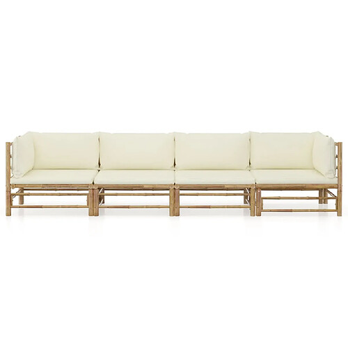 Maison Chic Salon de jardin 4 pcs + coussins - Mobilier/Meubles de jardin - Table et chaises d'extérieur blanc crème Bambou -MN37248