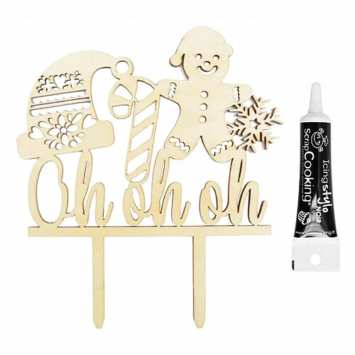 Scrapcooking Cake topper en bois Ohohoh + Stylo de glaçage noir