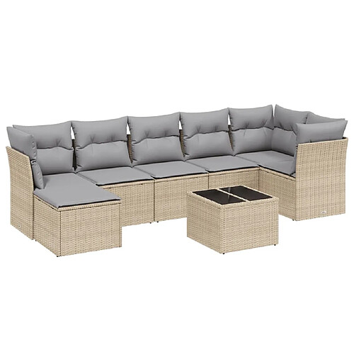 Maison Chic Ensemble à manger d'extérieur 8 pcs avec coussins,Salon de jardin,Mobilier de jardin mélange beige résine tressée -GKD206921