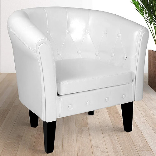 Helloshop26 Fauteuil chesterfield avec repose pied en synthétique avec éléments décoratifs touffetés chaise cabriolet tabouret pouf meuble de salon blanc 01_0000109