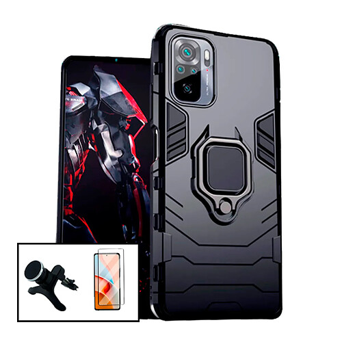 PHONECARE Kit Verre Trempé 5D Full + Coque 3X1 Military Defender + Support Magnétique Renforcé pour Xiaomi Redmi Note 10s