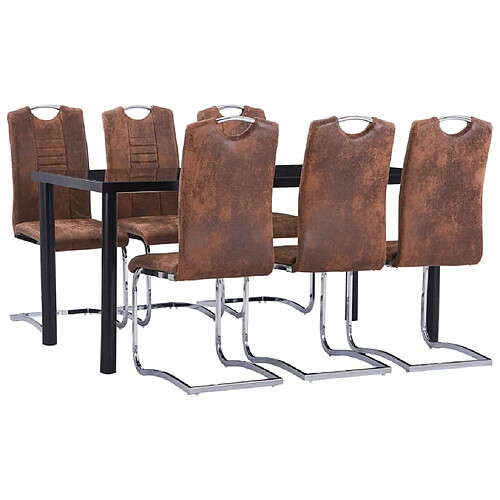 vidaXL Ensemble de salle à manger 7 pcs Similicuir daim Marron