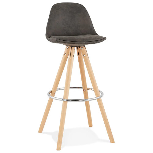 Alterego Tabouret de bar 'MARKA' en microfibre grise et pieds en bois naturel