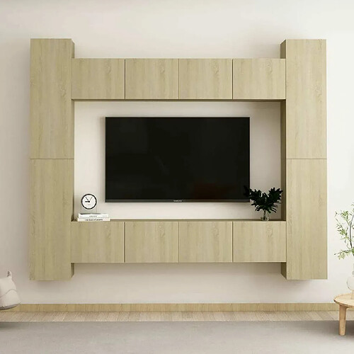 Maison Chic Ensemble de meubles TV 8 pcs | Banc TV Moderne pour salon | Meuble de Rangement - Chêne sonoma Aggloméré -MN88827