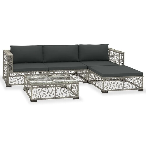 Maison Chic Salon de jardin 5 pcs + coussins - Mobilier/Meubles de jardin - Table et chaises d'extérieur Résine tressée Gris -MN58692