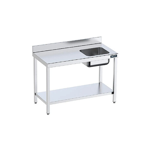 Table de chef Inox avec bac à Droite et étagère - Gamme 700 - Distform