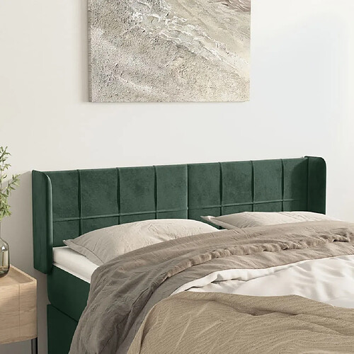 vidaXL Tête de lit avec oreilles Vert foncé 147x16x78/88 cm Velours