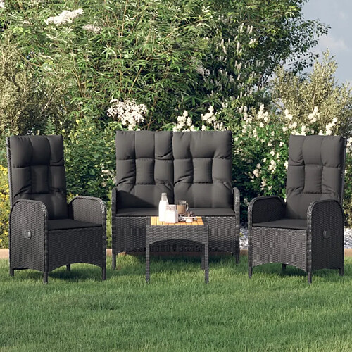 vidaXL Ensemble à manger de jardin 4 pcs avec coussins noir