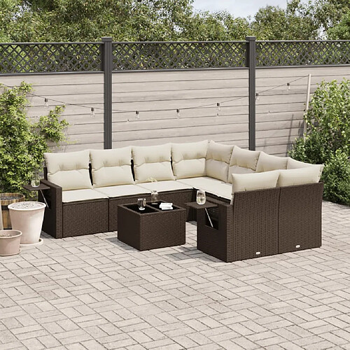 vidaXL Salon de jardin avec coussins 9 pcs marron résine tressée