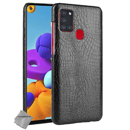 Htdmobiles Coque rigide simili cuir crocodile pour Samsung Galaxy A21s + film ecran - NOIR