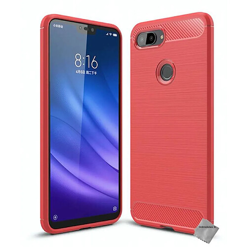 Htdmobiles Coque silicone gel carbone pour Xiaomi Mi 8 Lite + verre trempe - ROUGE