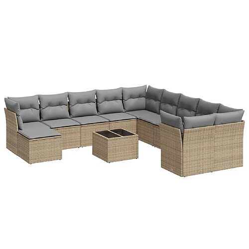 Maison Chic Salon de jardin avec coussins 12 pcs | Ensemble de Table et chaises | Mobilier d'Extérieur beige résine tressée -GKD85540