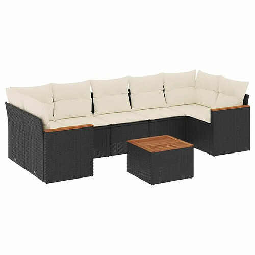 Maison Chic Ensemble Tables et chaises d'extérieur 8 pcs avec coussins,Salon de jardin noir résine tressée -GKD635809