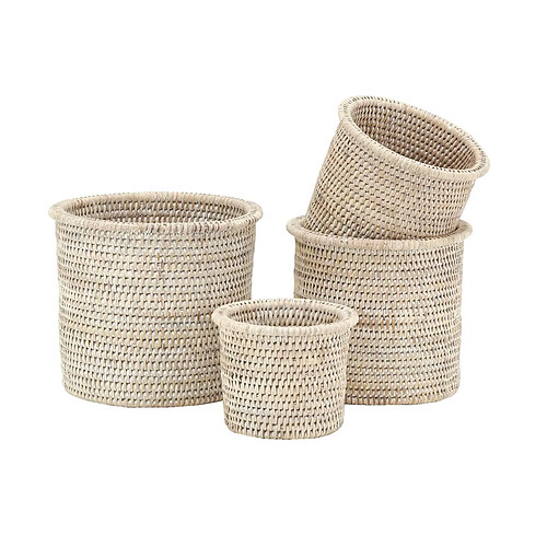 Aubry Gaspard Cache-pot en rotin patiné blanc (lot de 4).