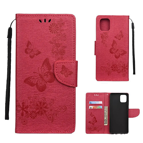 Etui en PU fleur de papillon rouge pour votre Samsung Galaxy A81/Note 10 Lite