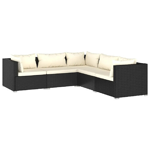 Maison Chic Salon de jardin 5 pcs + coussins - Mobilier/Meubles de jardin - Table et chaises d'extérieur Résine tressée Noir -MN85273