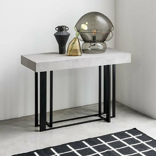 Inside 75 Table console extensible 6 couverts CEMENTO 50/134x110x75cm structure métal noir plateau gris béton