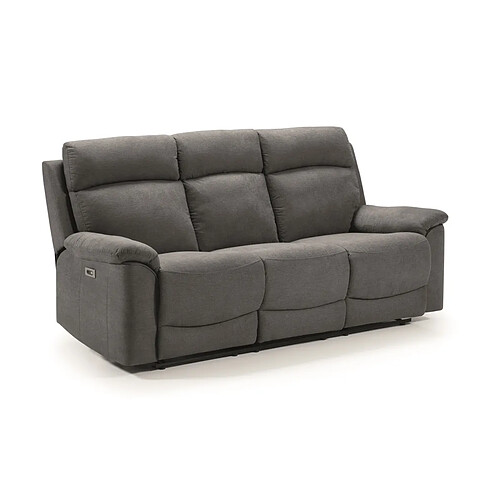 Pegane Canapé de 3 places (2 relax électriques) en tissu couleur Gris foncé - Longueur 192 x Profondeur 87 x Hauteur 99 cm