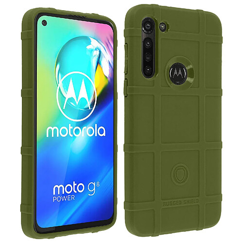 Avizar Coque Motorola Moto G8 Power Motif Carreaux Relief Renforcé Anti-trace Vert kaki