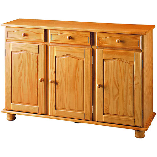 Visiodirect Buffet 3 portes en pin massif coloris miel - Longueur 130 x Profondeur 42 x Hauteur 86 cm