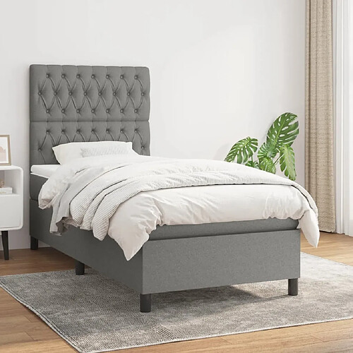 Maison Chic Lit Adulte - Lit simple Lit à sommier tapissier avec matelas moelleux - Meuble de Chambre - Gris foncé 100x200cm Tissu -MN56798