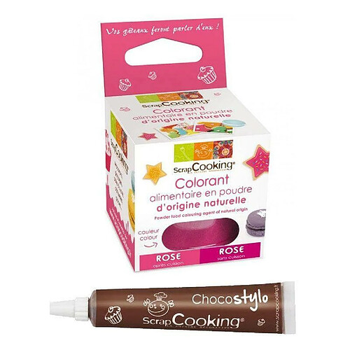 Scrapcooking Stylo chocolat + Colorant alimentaire naturel Rose foncé